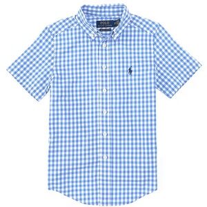 LIKE NEW Short-Sleeve Baby Blue Gingham Oxford Shirt, 4T